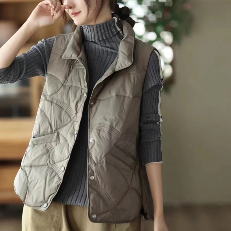 ダウンベスト レディース ベスト ダウン 防寒ベスト 立ち襟 薄手 ハイネック 中綿入り チョッキ ジレ アウター トップス 秋 冬