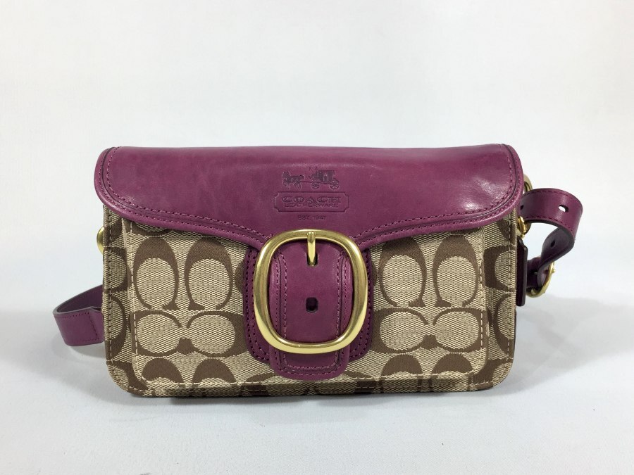 ウエストバッグ ポーチ シグネチャー キャンバスレザー ブラウンパープル 【中古品】