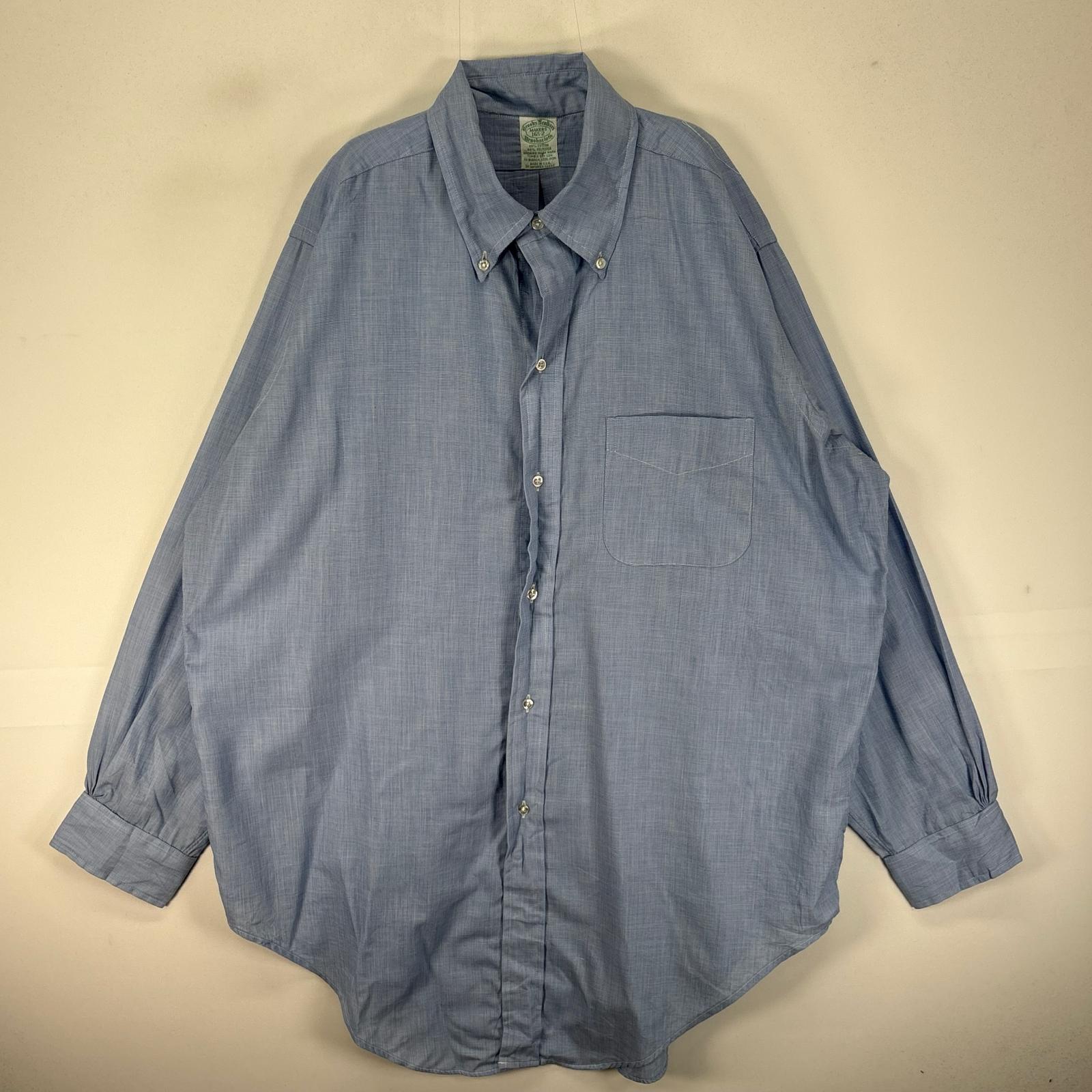 古着 60s/60年代 ヴィンテージ USA製 長袖シャツ ボタンダウン 胸ポケット 6ボタン L ブルー系 無地 メンズ