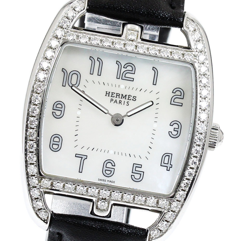 エルメス HERMES CT1.730 ケープコッド トノー ホワイトシェルダイアル ダイヤベゼル クォーツ ボーイズ 箱・保証書付き_920987【中古】