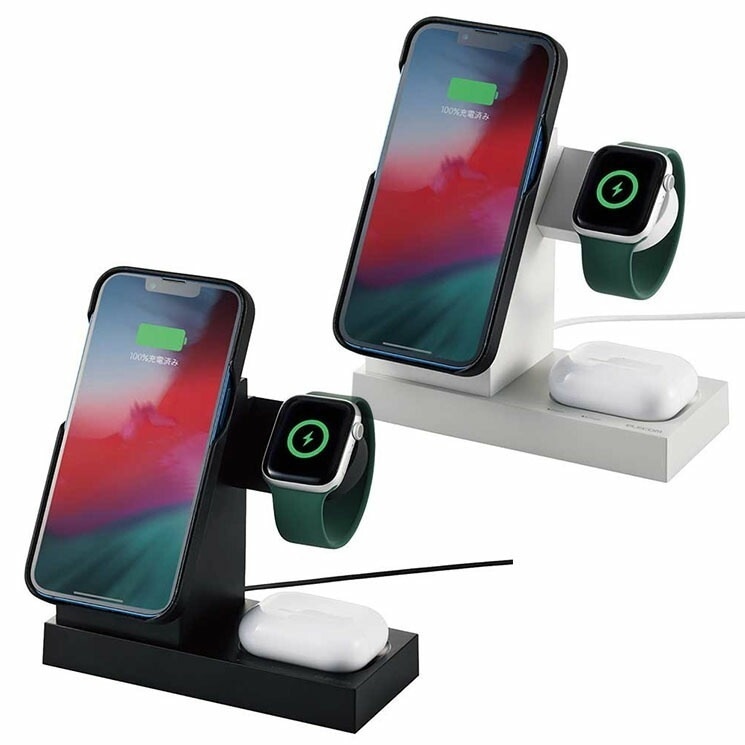 ワイヤレス充電器 7.5W+5W マグネット式 スタンド アップルウォッチ充電器はめ込み可 同時充電可 おくだけ充電 ブラック ブラック ホワイト