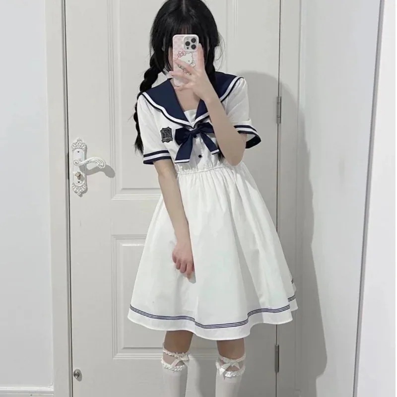 ２点で13o円OFF！【最安値挑戦】 コスチューム 人気カレッジネイビーJKワンピース女性夏ロリータ姫ワンピース大人