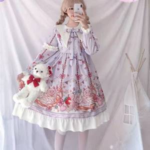 春夏パーティー長袖スカート女性ロリータ和服ソフトガールスカートロリータドレス 母の日 母の日-0004087