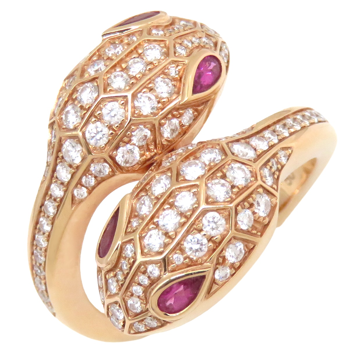 ブルガリ BVLGARI リング 指輪 セルペンティ セドゥットーリ ダブルヘッド リング K18PG ダイヤモンド ルベライト ピンクゴールド 750AU スネーク 10号 358109 【箱】【中 655,080円