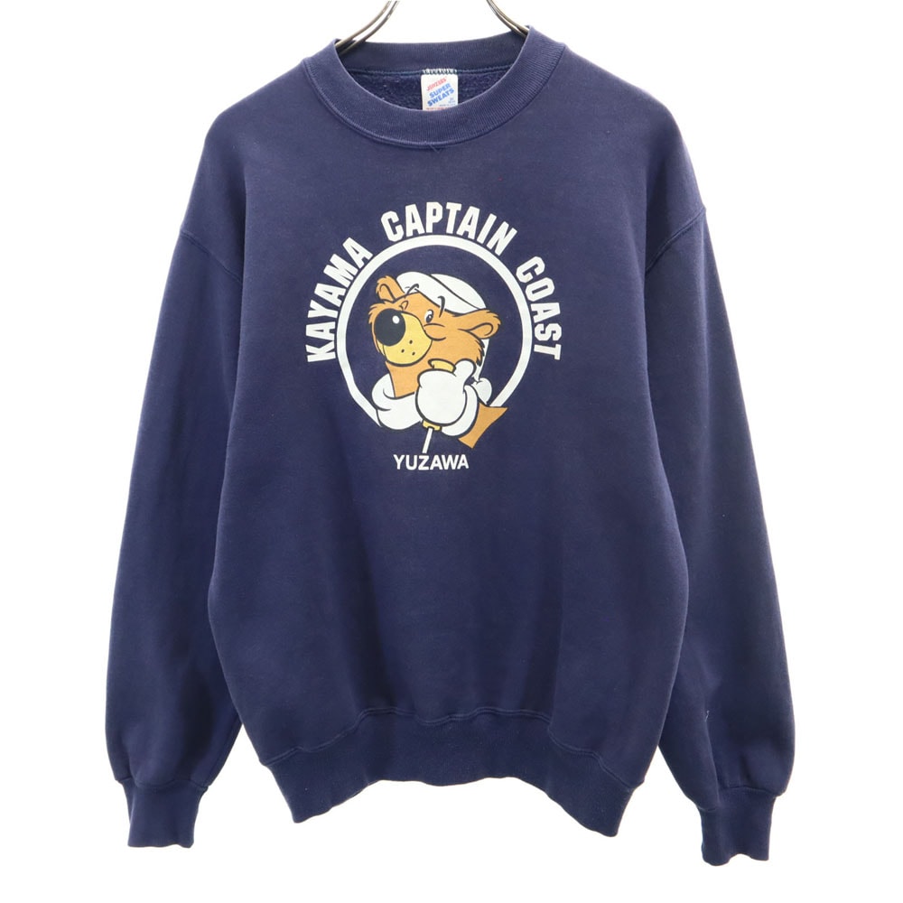 80s USA製 ヴィンテージ プリント 長袖 トレーナー M ネイビー系 裏起毛 メンズ