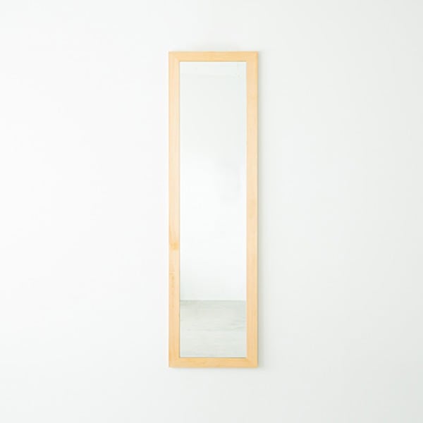幅広枠ウォールミラー(38×130)(ナチュラル) 天然木 姿見鏡 スリム 高級感 木製 飛散防止加工 壁掛け 北欧風 ヴィンテージ 韓国インテリア 玄関 トイレ 洗面 ...