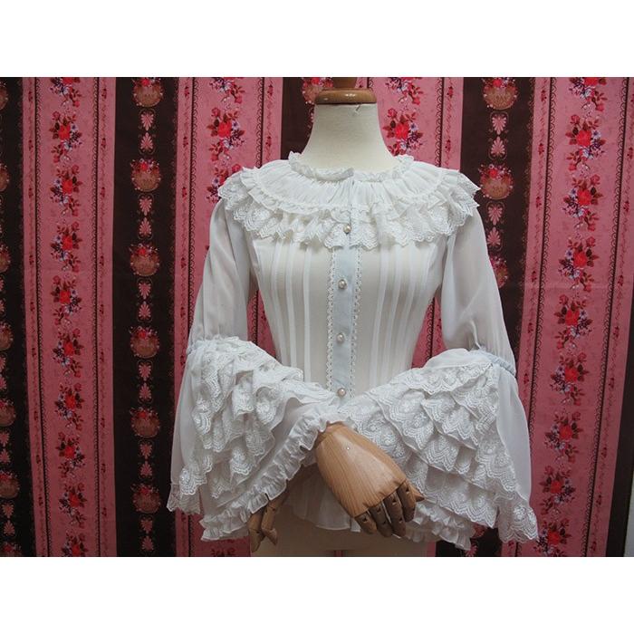 ロリータ ブラウス 長袖 プリンセス系 スリム レース ゴージャス ホワイト ブラック 3色