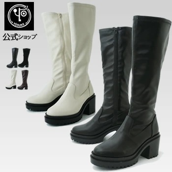 【公式SHOP特典キズ補修液付】 ヨースケ 厚底 ストレッチブーツ ロング レディース 歩きやすい 8cm ヒール 5,692円