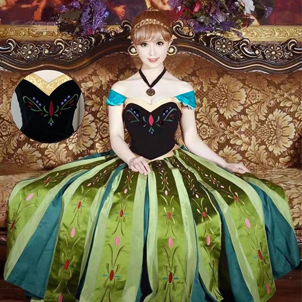 アナと雪の女王 アナ Anna 変装 戴冠式 ドレス コスプレ衣装 ディズニー プリンセス風 クラシックドール アナ FROZEN　アナ 刺繍 豪華ドレスlb004c0