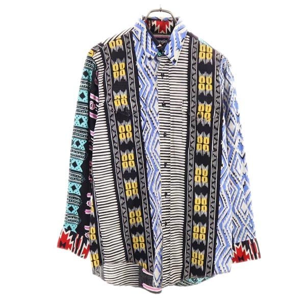 90s オールド USA製 総柄 長袖 ボタンダウンシャツ 15 1／2-33 ウエスタン風 メンズ