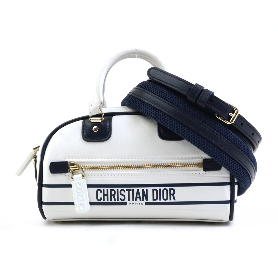 クリスチャンディオール Christian Dior ショルダーバッグ ヴァイブ スモール ボウリングバッグ レザー ホワイト×ネイビー レディース 99960kショルダーバッグ