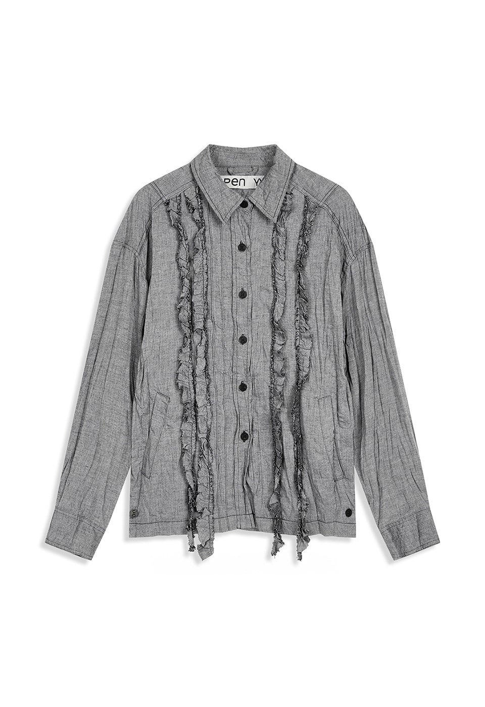 【OPEN Yy】 25FW CRINKLED RUFFLE SHIRT : GRAY