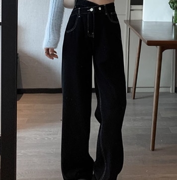 ジーンズ レディース ストレートレッグ ルーズ 2024 春の新作スリム フロアレングス ハイウエスト ワイドレッグ デザイン パンツ