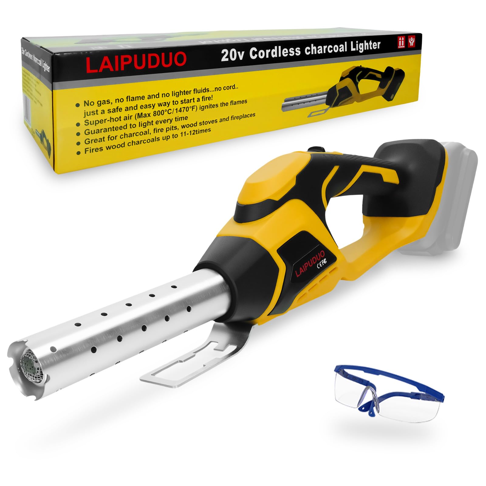 コードレス電気ファイヤースターター Dewalt 20Vバッテリーチャコールスターターとライター用400Wモーター 最大1700Fグリルバーベキュー薪暖炉キャンプ用 (バッテリーなし)