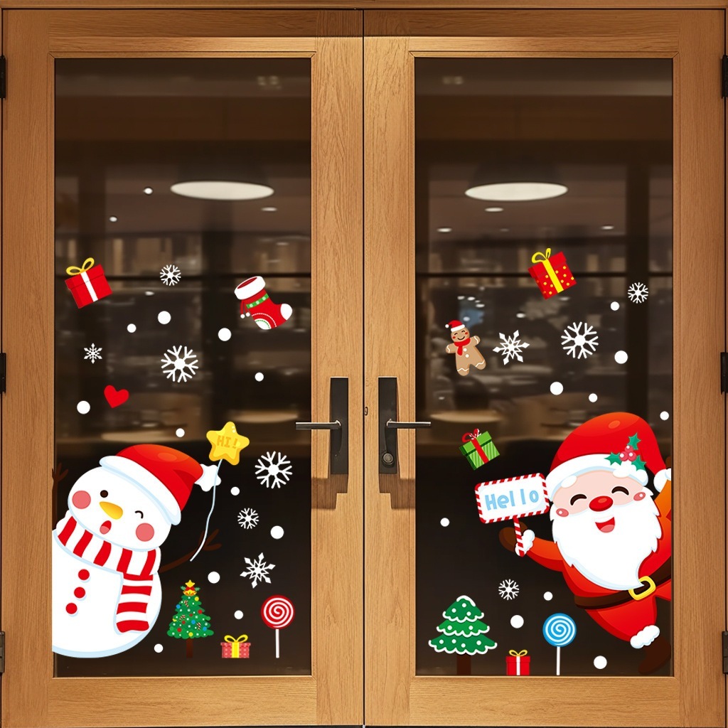 10個セット クリスマスの日飾り静電貼りガラス戸貼り店舗ショーウインドーサンタクロース貼り