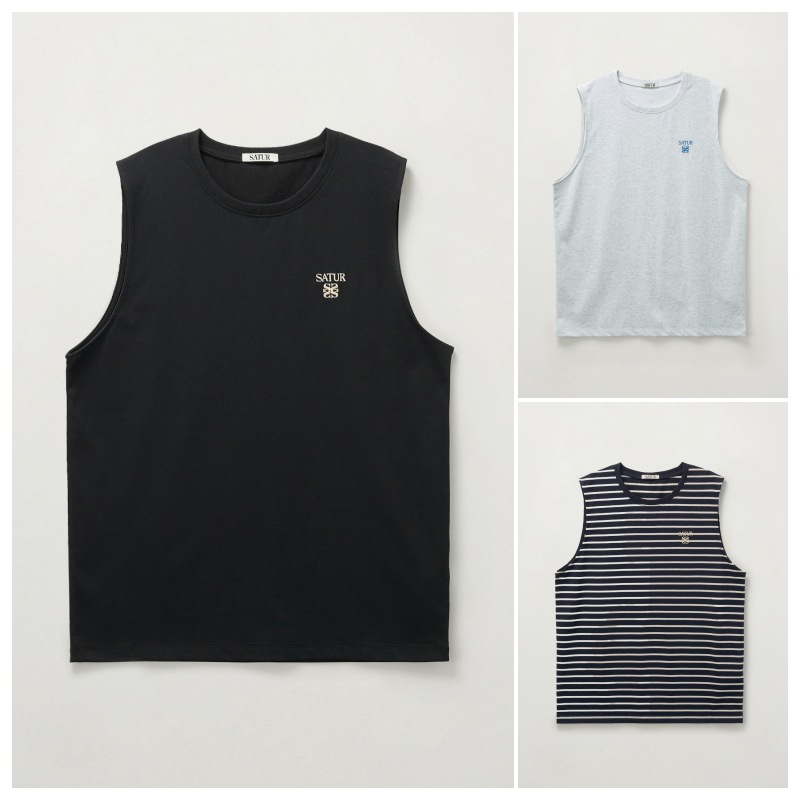 【SATUR】 ALL DAY CREW NECK LAYERED SLEEVELESS TOP : 3COLORS