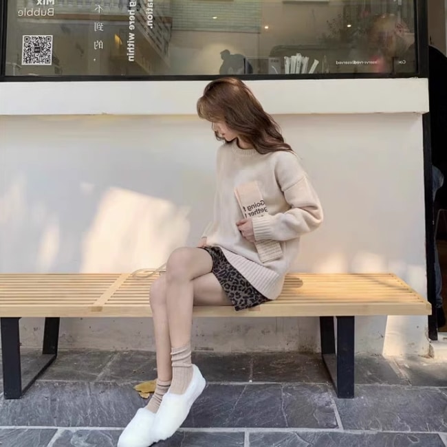 トップス セーター ミディアム丈 袖あり 長袖 ラウンドネック 襟なし ニット かわいい 大人可愛い シンプル 大人 おしゃれ お洒落 アジアン エスニック エキゾチック 大人女子 無地 秋 冬