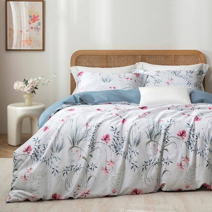 布団カバーセット 4点セット 通気性 60番手高密度織り オリジナル柄デザイン ベッドカバーセット おしゃれ 枕カバーx2 掛け布団カバーx1(Boralis, セミダブル・SD)