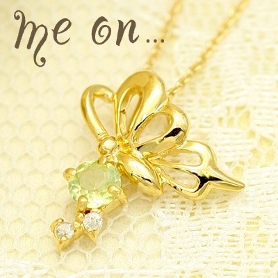 me on... 8月の誕生石ペリドットが黄金にラッピングされたような華やかなデザイン K10イエローゴールド YG 天然ダイヤモンド&ペリドットネックレス