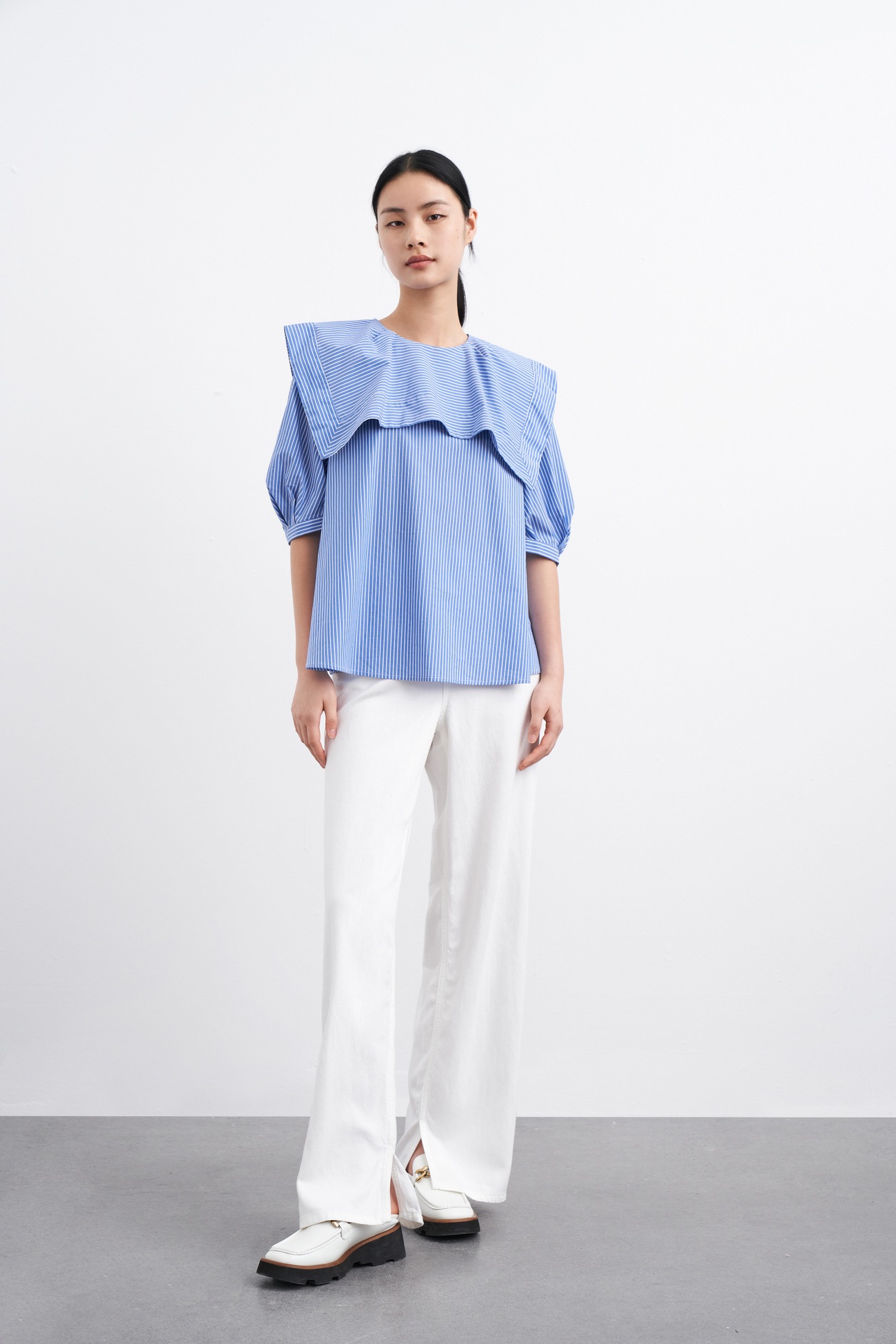 春 夏 レディース ラペル ストライプ カーディガン シャツ 個性的なデザイン カジュアル スタイリッシュ ダークブルーストライプ S M L トップス Tシャツ シャツ 袖あり 半袖