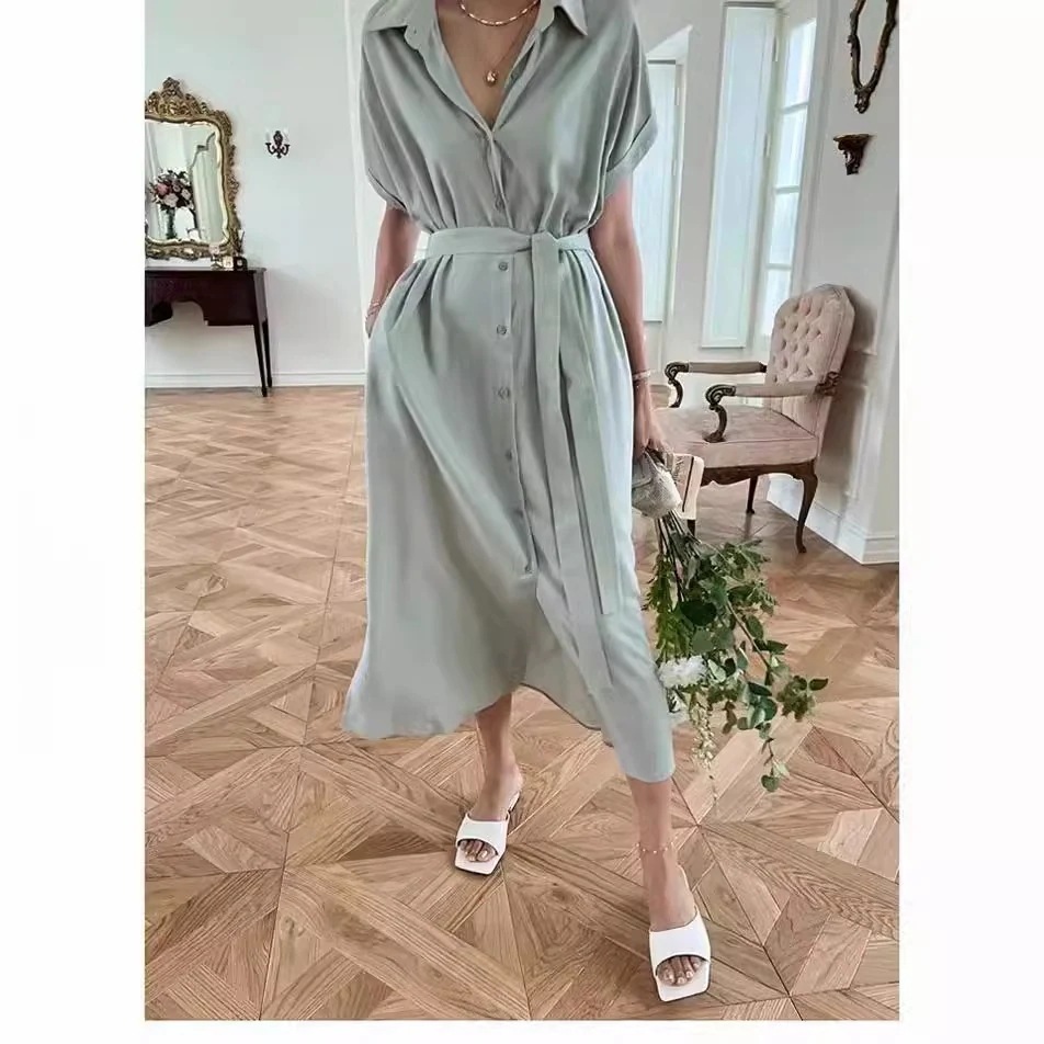 レイジーウィンド/ワンピース/2025/夏/作/半袖/カジュアル/ロング/シャツドレスカップ付きインナー