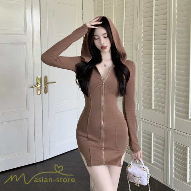 【2025新作入荷】ワンピース レディース 春新作 きれいめ 着痩せ フード付き 長袖ワンピース 前開き ファスナー 大人 ミニワンピース ショート丈 5,321円