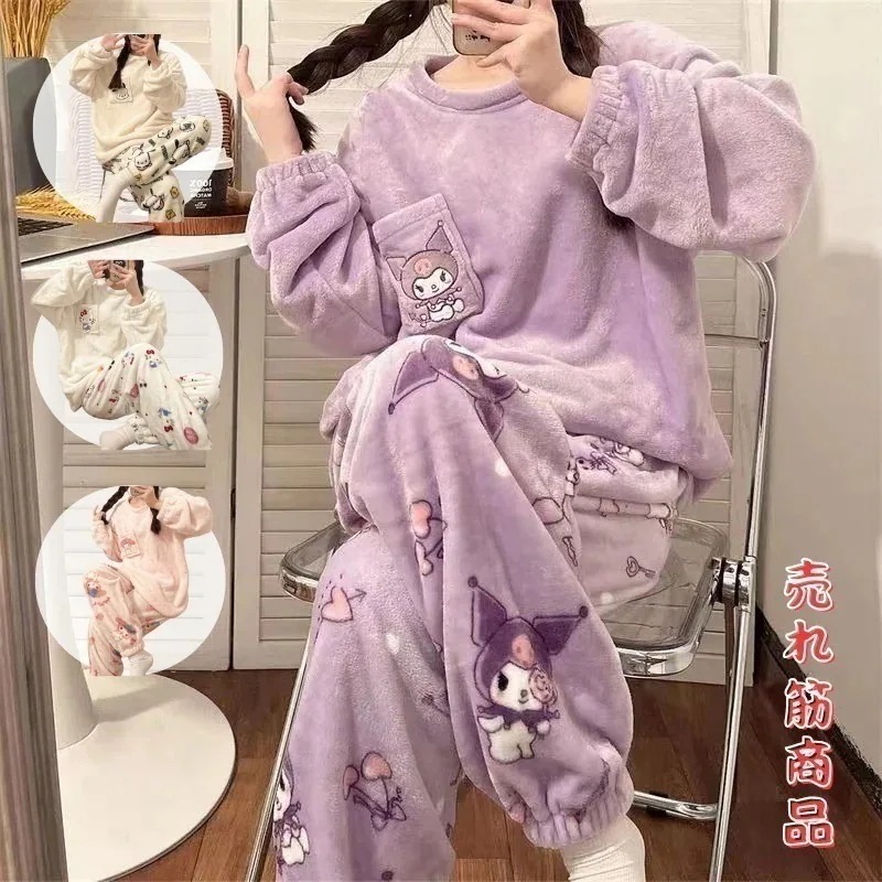 大人気！ サンゴネル秋冬 2点セット クロミちゃん もこもこパジャマ ルームウェア 上下セット マイメロ ルームウェア セットアップ 部屋着パジャマ レディース