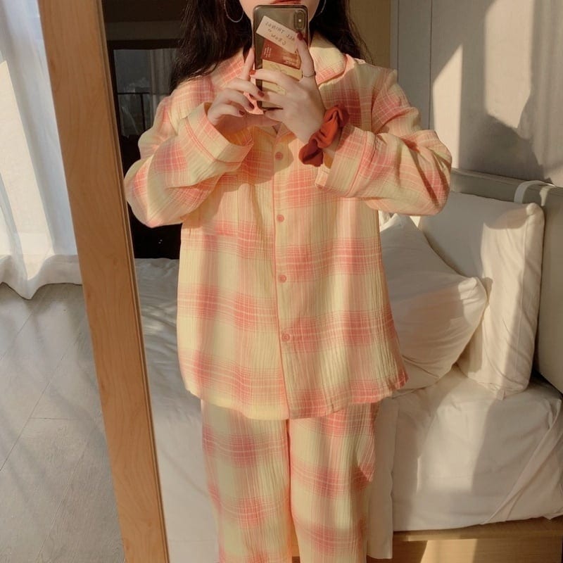 レディース ルームウェア パジャマ 寝巻 チェック柄 襟付き シャツ パンツ おうちデート
