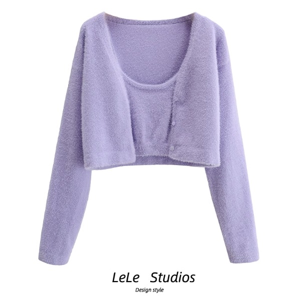 セット アンサンブル カーディガン キャミソール Vネック デザイン ニュアンス 前開き 伸縮性 ニット ファー モヘア 2点セット ツーピース お得 2点セット カラバリ リラックス かわいい 5,390円