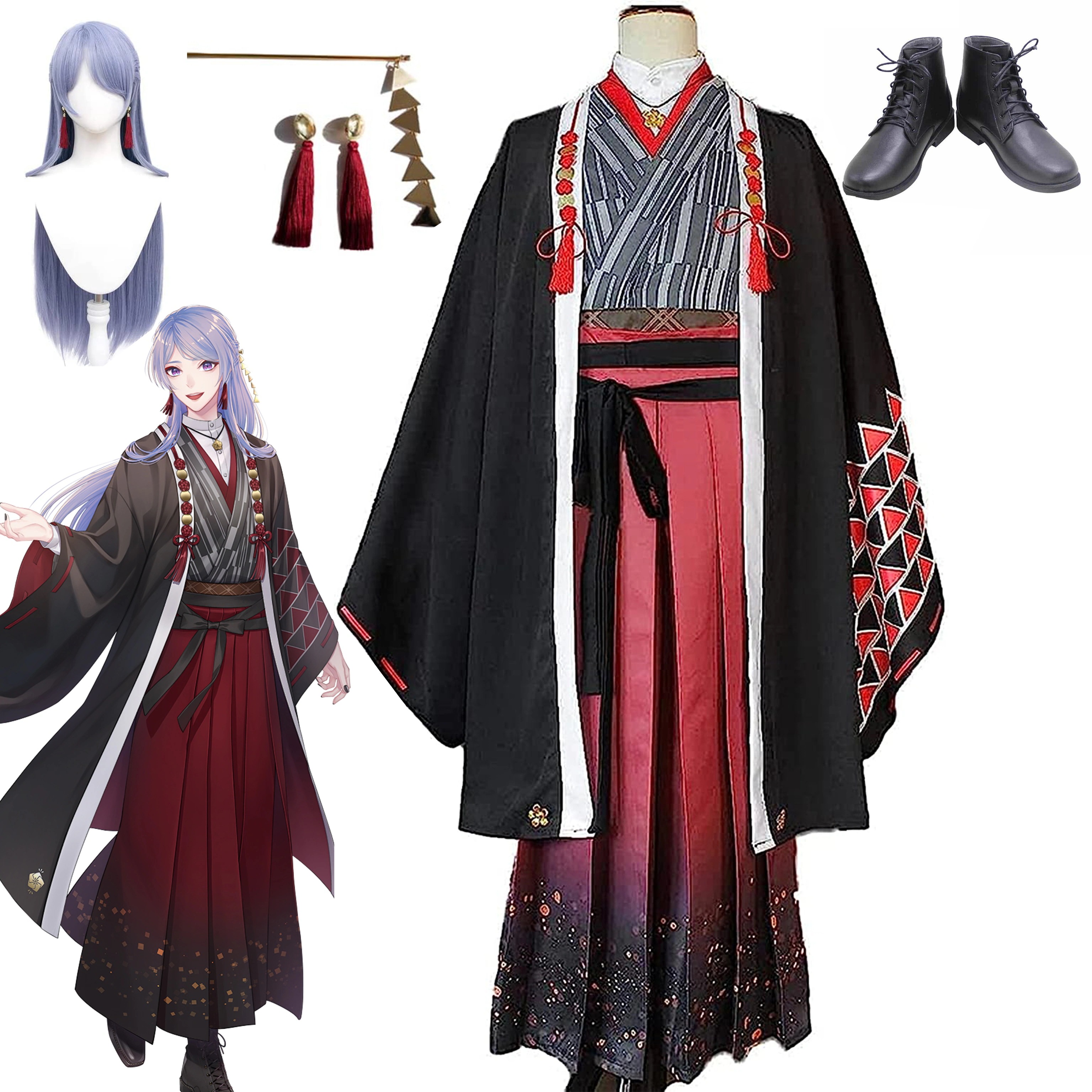【2点購入で10％OFF】【全シリーズ発売中】 【値引き中】靴 ウィッグ かんざし付き 衣装＋イヤリング＋ コスプレ 仮装 文化祭 学園祭 クリスマス ハロウィン コスプレ衣装 弦月藤士郎 バーチャル