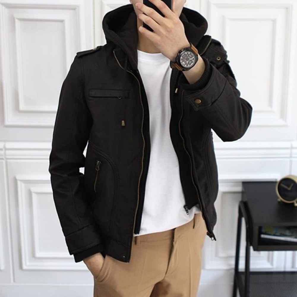 (ジュアンス) レザージャンパー取り外し可能なフード付き PWJP8236