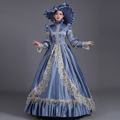 ロングドレス 貴族ドレス お姫様ドレス ドレス 中世ヨーロッパ ステージ 袖あり 盛り袖 衣装 貴婦人 ラフカラー 上品 帽子付き 演奏会 舞台衣装 貴族風 メルヘン ゴージャス ドレスda892s1