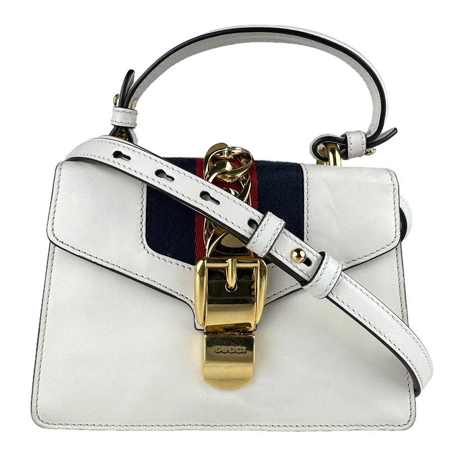 グッチ GUCCI ショルダーバッグ シルヴィ レザー ホワイト/ネイビー/レッド レディース 470270 z9173