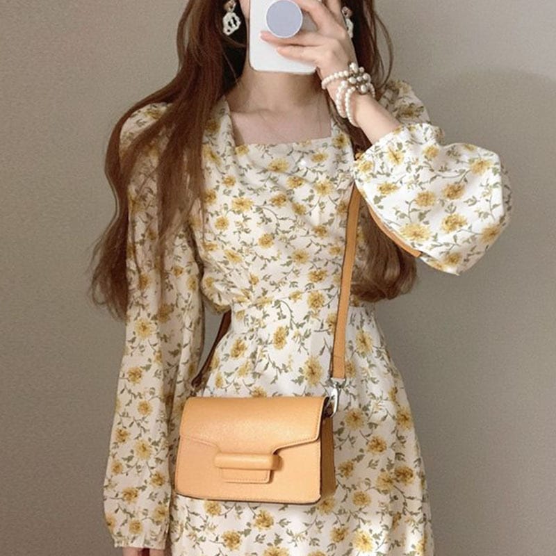 【送料無料】レディース スクエア 花柄ワンピース ロングワンピース 2タイプ 大人可愛い