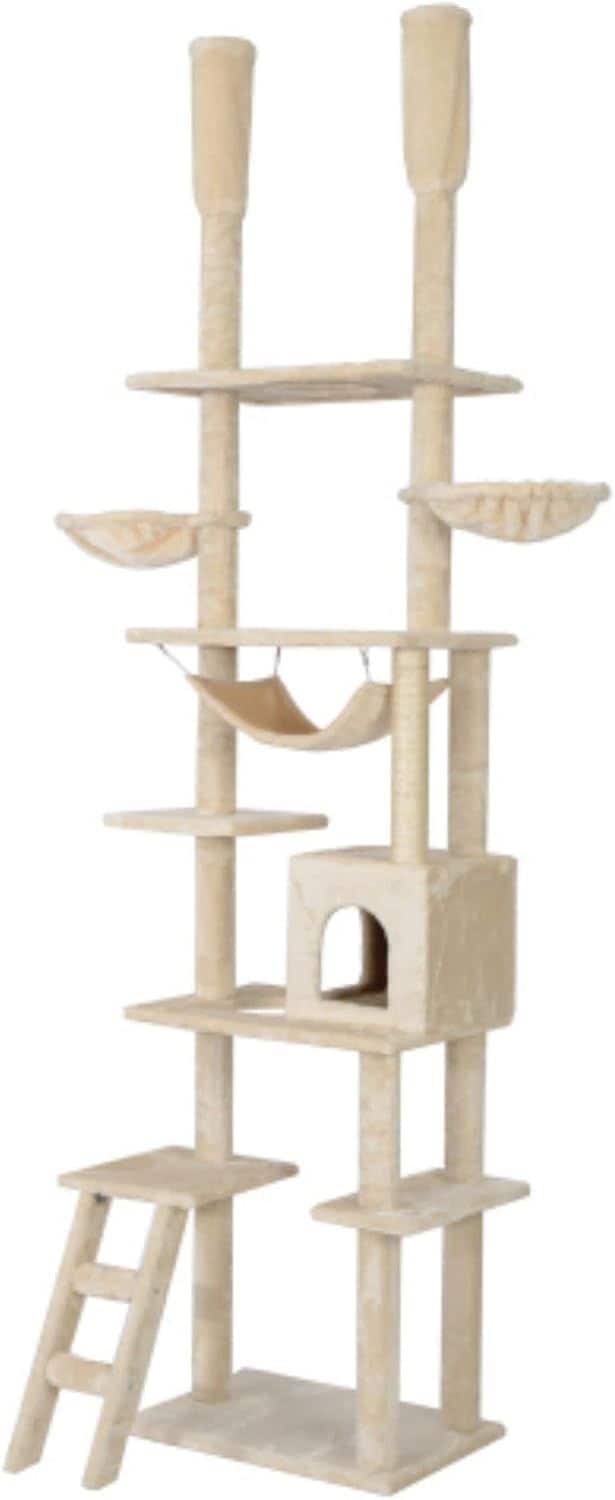 キャットタワー 突っ張り キャットツリー スリムタワー 猫タワー 爪研ぎ 多頭飼い アスレチック おしゃれ 可愛い 運動不足解消 ストレス解消 組み立て簡単 全高235-258cm