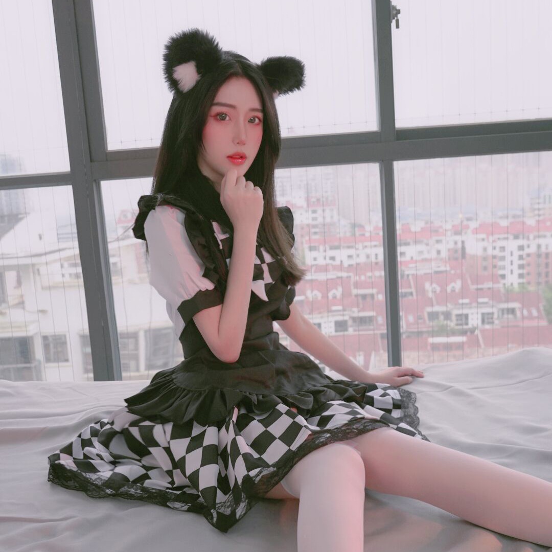 白黒格子メイド服cosメイド服大きいサイズ変装メイド游び服