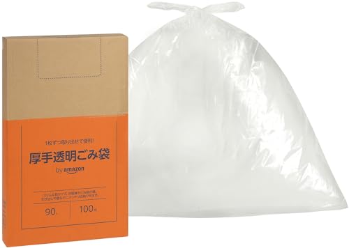by Amazon 厚手 ごみ袋 透明 つるつるタイプ 90L 100枚