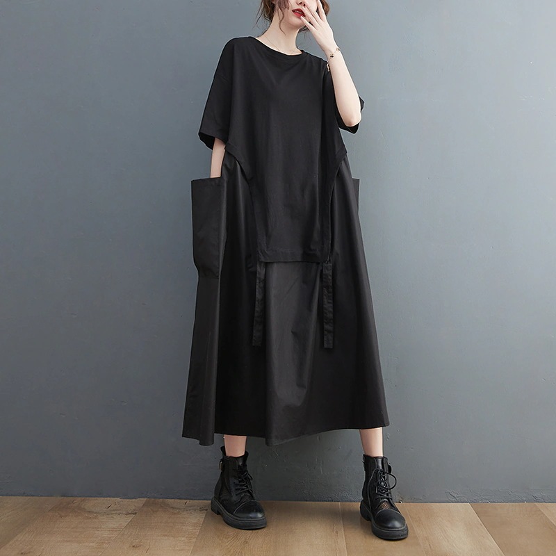 ワンピース プルオーバー ロング ロング丈 袖あり 半袖 5分袖 五分袖 ラウンドネック 襟なし ワイド かわいい 大人可愛い きれいめ シンプル カジュアル 大人 上品 おしゃれ お洒落 大人可愛い