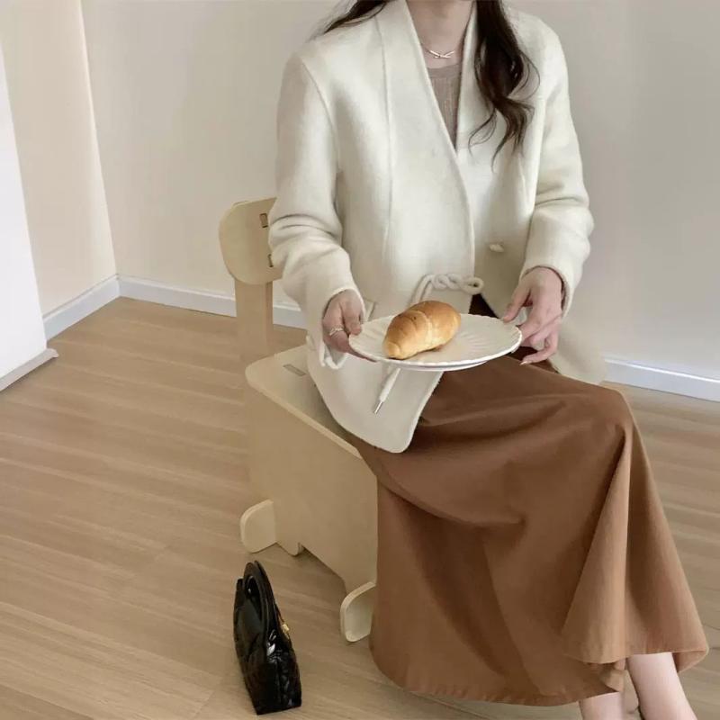 秋服 レディース ファッション オシャレ カワイイ シンプル 大人カワイイ 大きいサイズ ウール コート バックル Vネック ベルベット