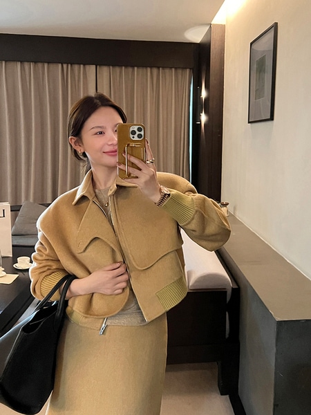 モダンなウールダブルフェイスジャケットトレンチコート