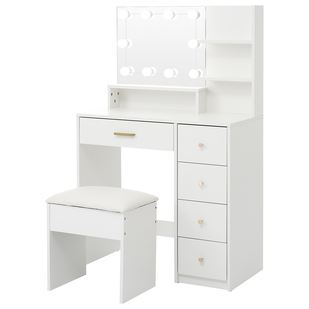 ドレッサー化粧台 テーブル 鏡台 LEDライト付き スツール付き 引き出し 収納 サイド収納 メイク台 シンプル 大容量 可愛い 15,515円