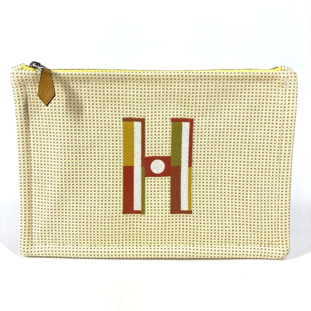 ポーチ フラットポーチ 刺繍入り フォーブル・コーナー PM メイクポーチ 化粧ポーチ セカンドバッグ クラッチバッグ コットン シトロン / オークル イエロー
