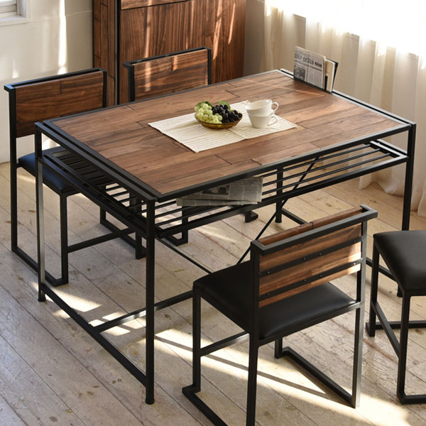 ダイニングテーブル 食卓 GRANT 天然木 スチールフレーム 幅120cm テーブル 食卓テーブル リビングテーブル ダイニング オイル仕上げ 机 デスク 収納スペース付 収納ラック付