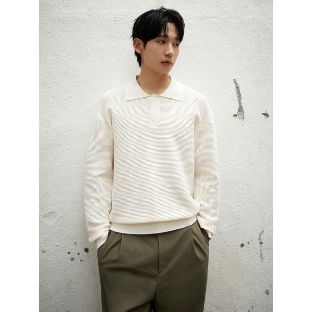 [マインドブリッジ] かぎ針編み襟セミオーバーフィットニット