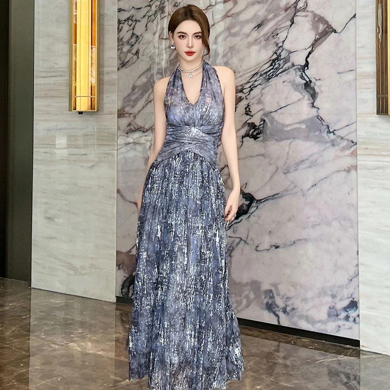 無料！新作 【JY.上品】 2024夏新品 ホルターネック バックレス キャミワンピース セクシー 旅行 ドレス パーティー キャバ 着痩せ 大人 同窓会 披露宴 卒業式 結婚式 演奏会 ウェディング 5,255円