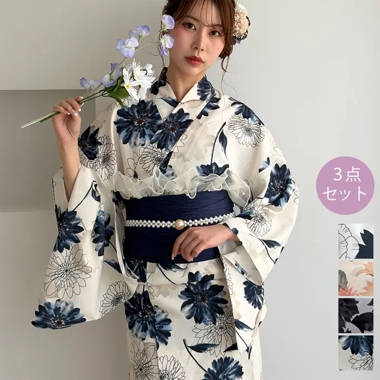 アソート花柄浴衣３点セット