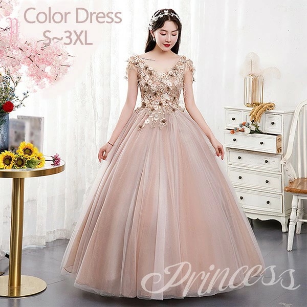 新作追加 カラードレス 演奏会用ドレス ノースリーブ Vネック 二次会 花嫁 ウエディングドレス 大きいサイズ ブライダル 発表会 大人 ピアノ 高校生 コンサート Aライン チュール ドレス ワンピ