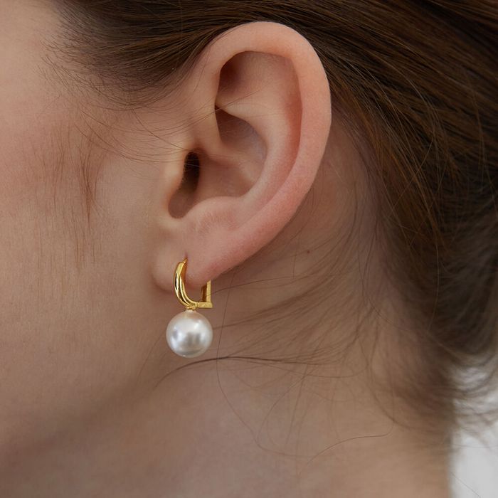 [Silver 925] Pearl D-ring Hoop Earrings 2色 おしゃれ ピアス 韓国ファッション