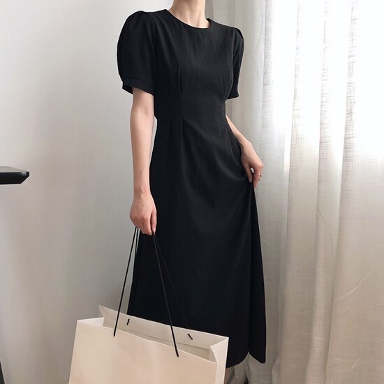 【取寄：納期2週間】ワンピース レディース ロング丈 半袖 ワンピース レディース ハイウエスト 体型カバー ワンピース ウエストリボン かわいい 大人 ふんわり袖 ワンピース レディース ロング丈