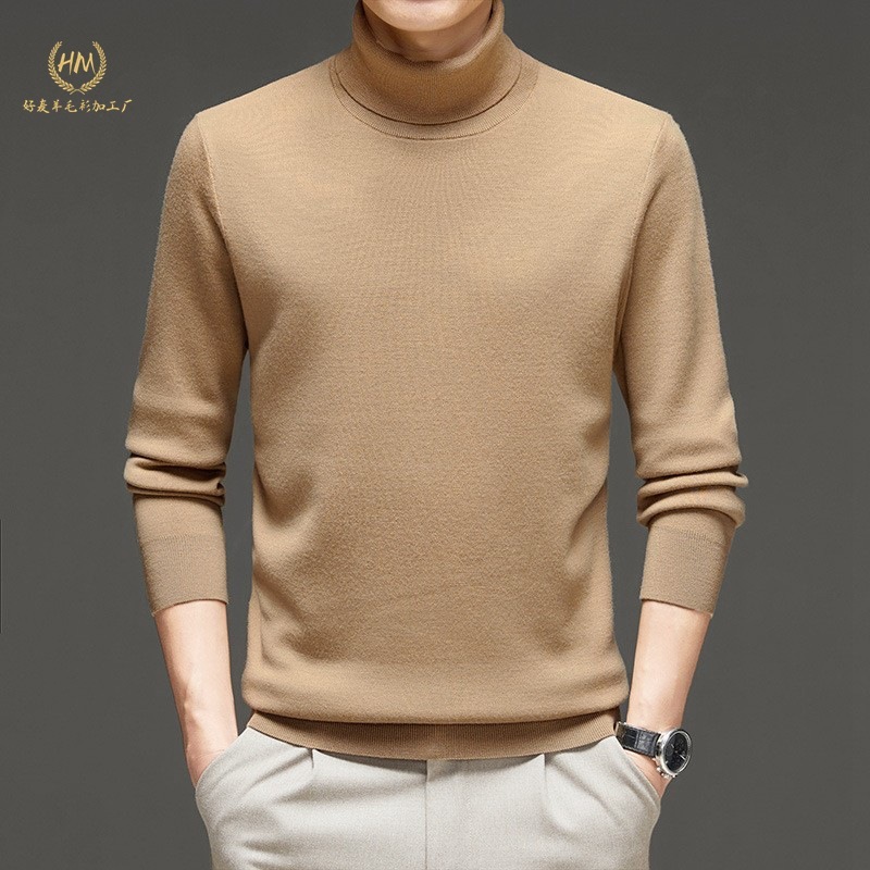 秋冬48番手梳毛厚手メンズウールセーター100ピュアメンズ高級タートルネックボトムセーターメンズセーター